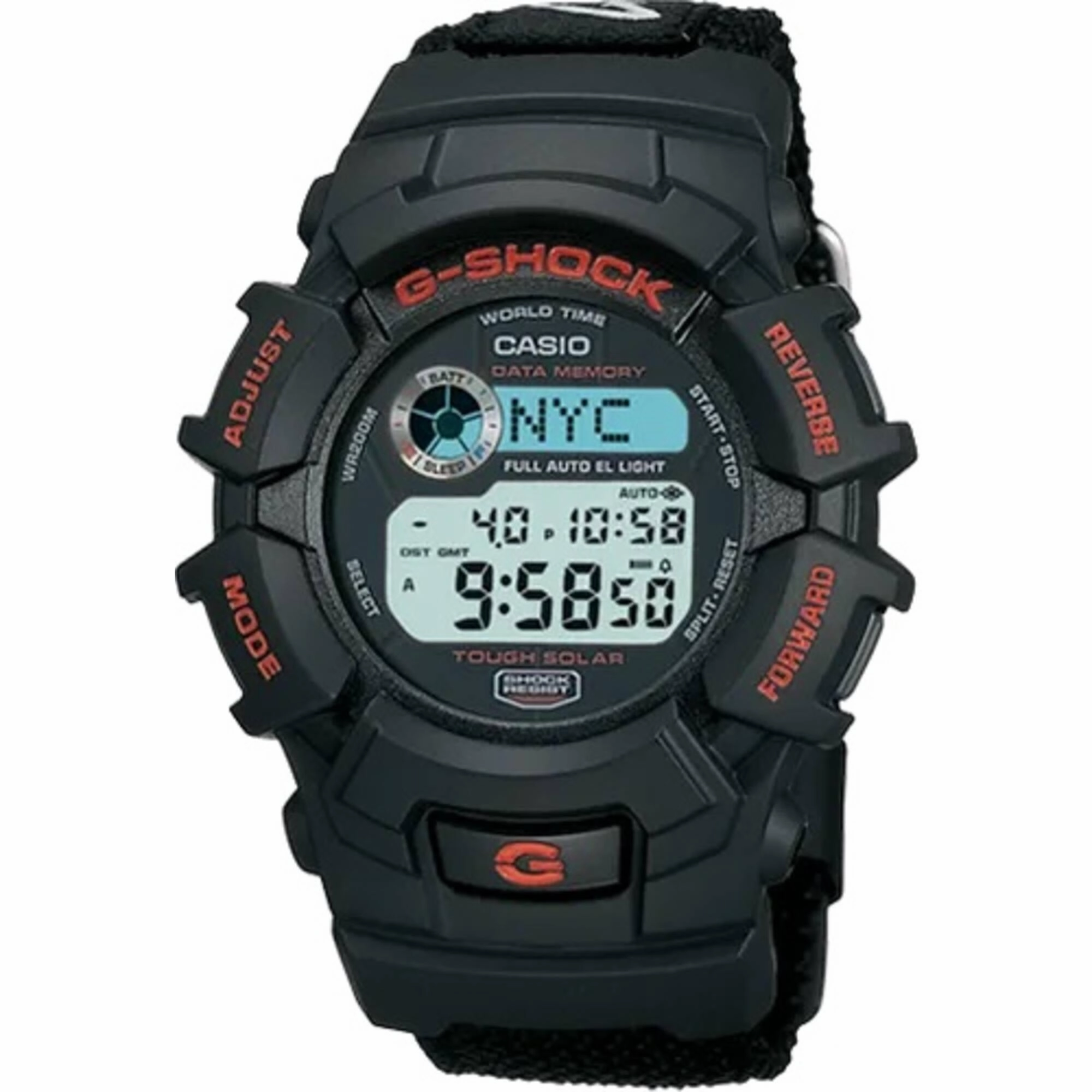Casio Men's Watch - G-Shock Solar Power Digital Dial Black Nylon Strap | G2300B-1V