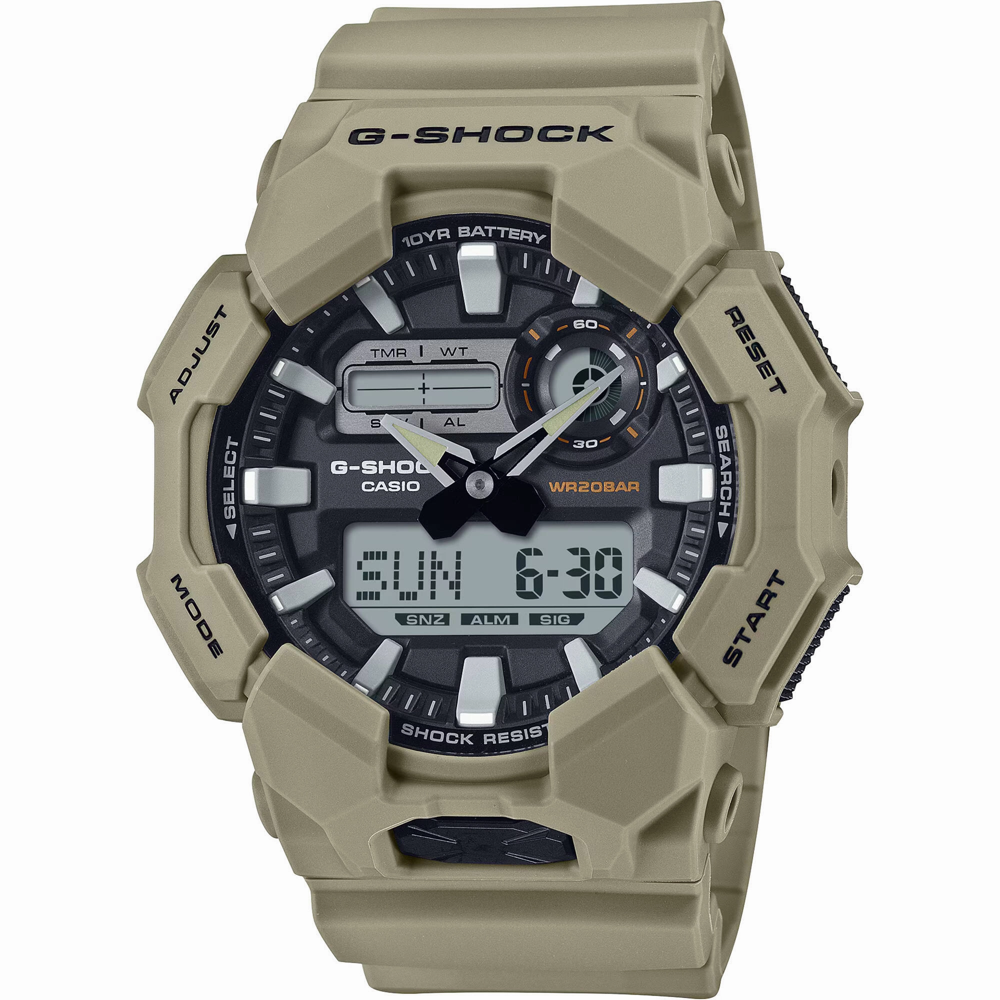 Casio Men's Watch G-Shock World Time Beige Resin Strap Analog-Digital GA010-5A