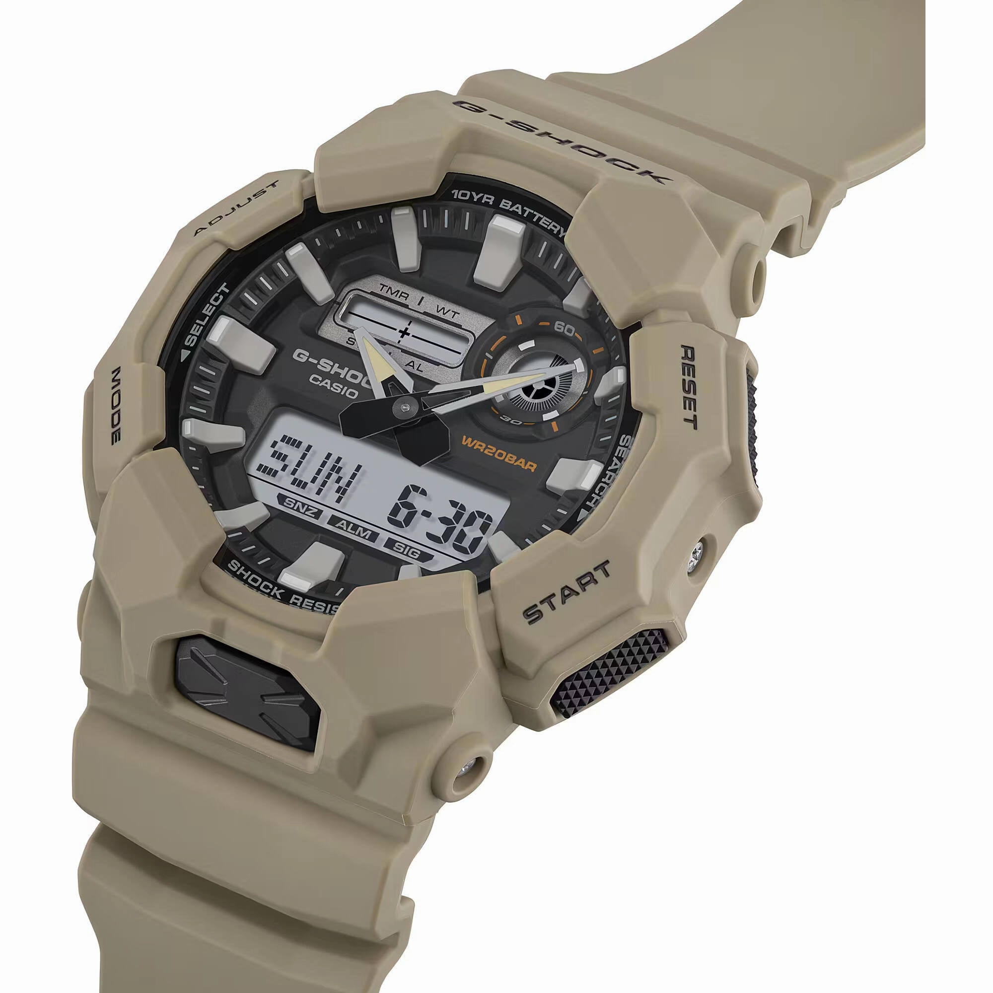 Casio Men's Watch G-Shock World Time Beige Resin Strap Analog-Digital GA010-5A