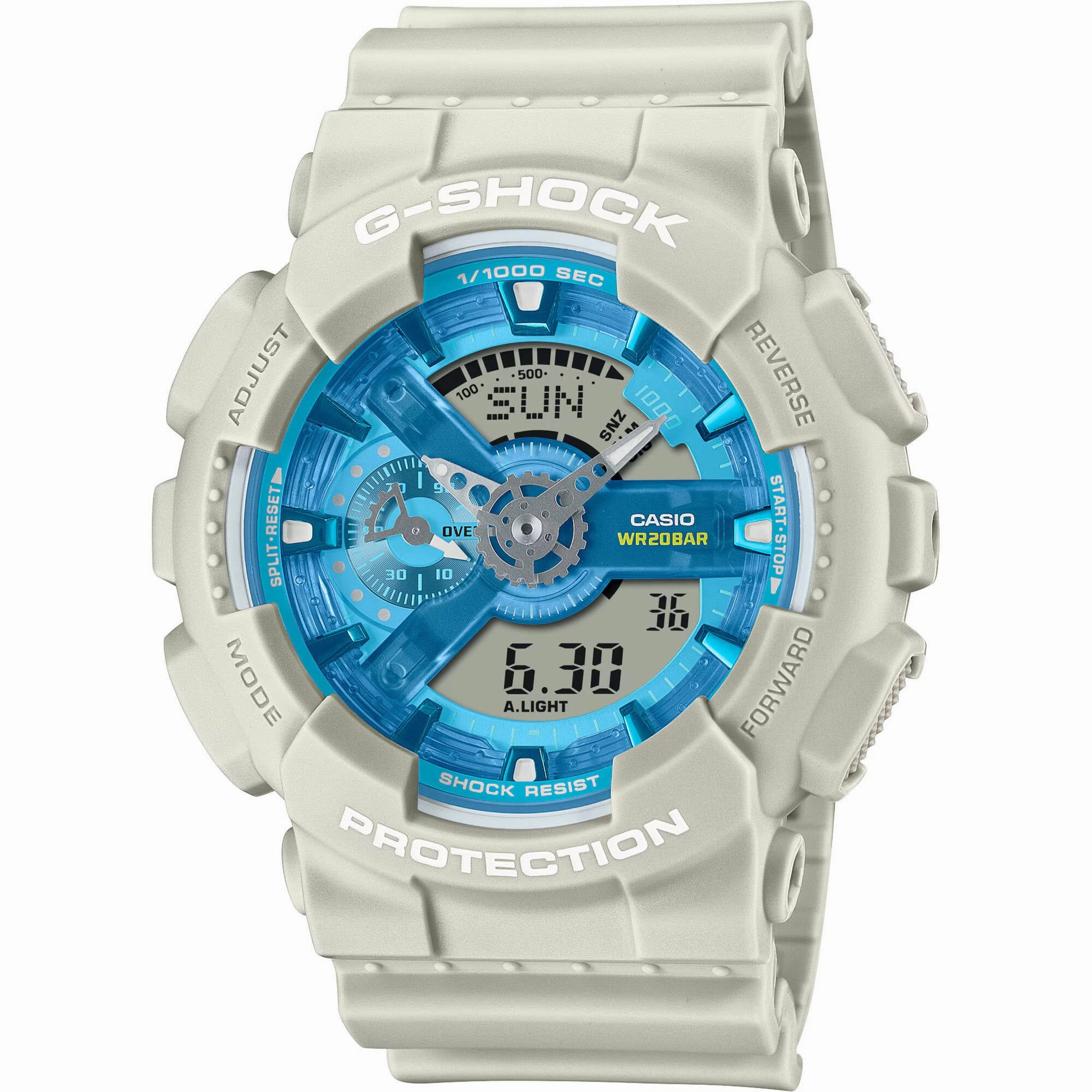 Casio Men's Watch G-Shock World Time Blue and Grey Ana-Digi Dial GA-110AS-5ACR