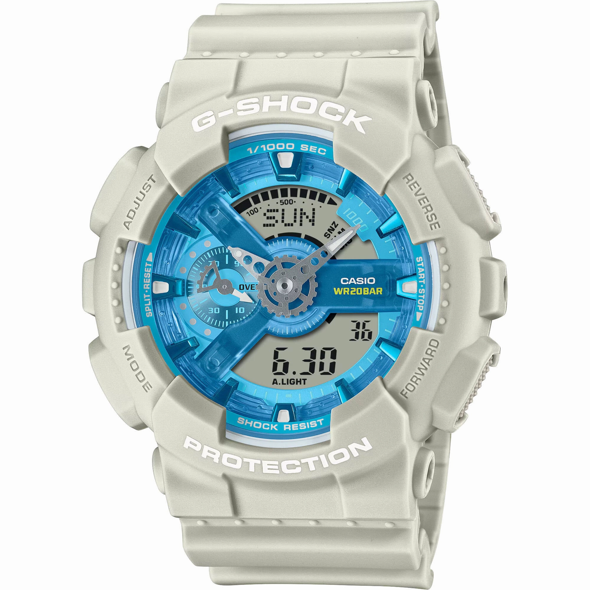 Casio Men's Watch G-Shock World Time Blue and Grey Ana-Digi Dial GA-110AS-5ACR