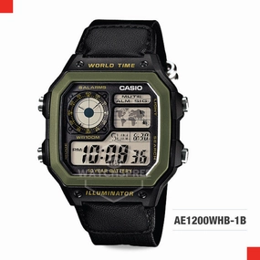 Casio Standard Digital Sport Green Cloth Band Watch AE1200WHB-1B