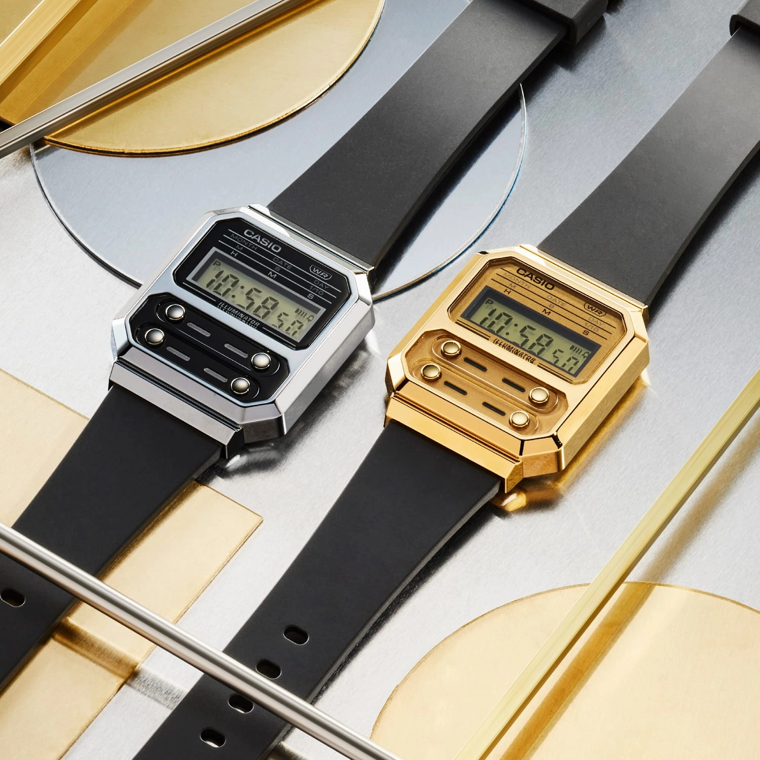Casio Vintage Revival F100 Gold Leather Strap Watch A100WEFG-9A