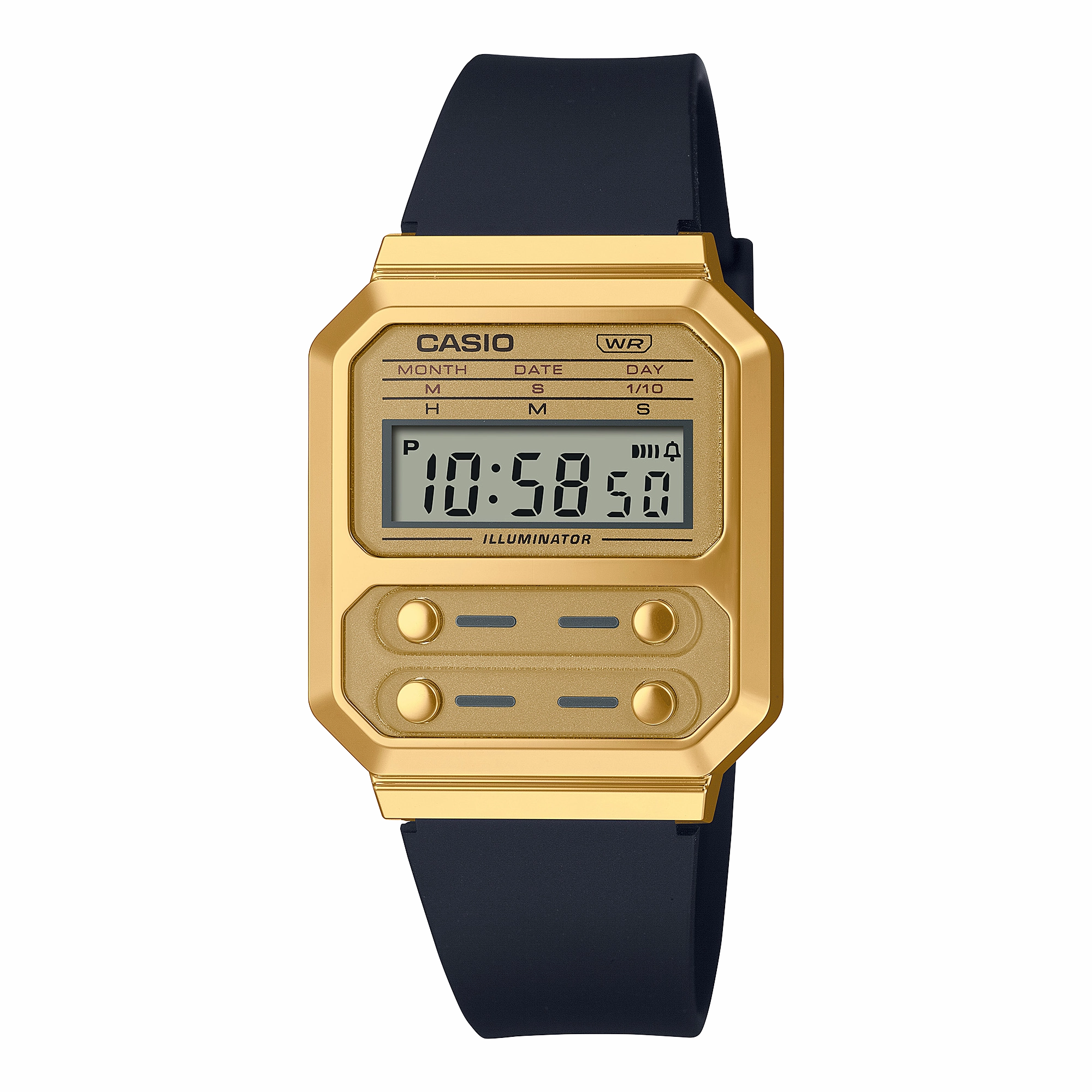 Casio Vintage Revival F100 Gold Leather Strap Watch A100WEFG-9A