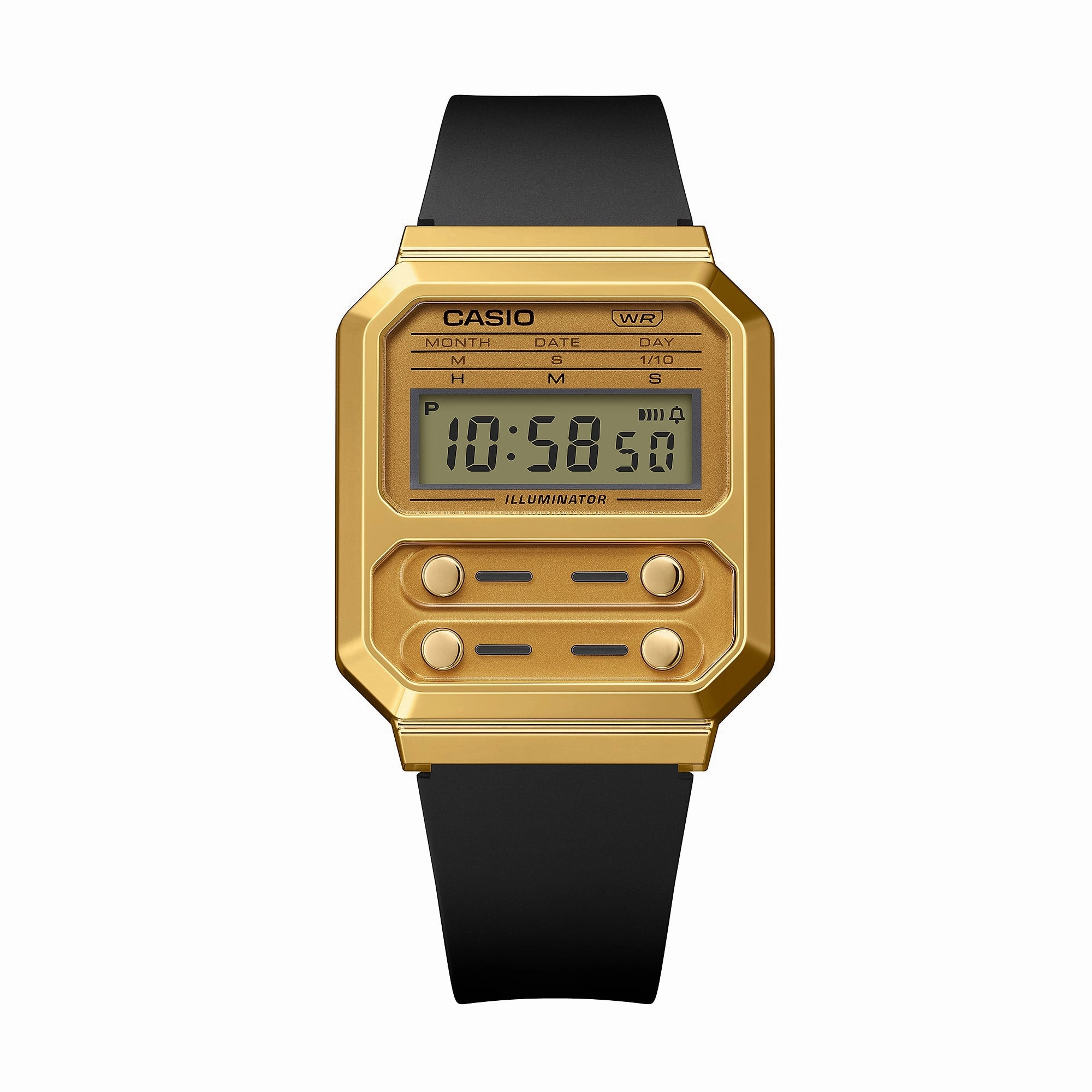 Casio Vintage Revival F100 Gold Leather Strap Watch A100WEFG-9A