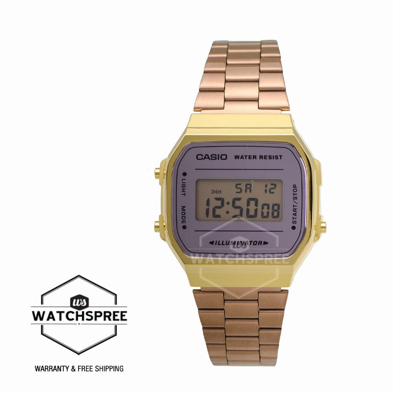 Casio Vintage Style Digital Rose Gold Ion Plated Band Watch A168WECM-5D A168WECM-5