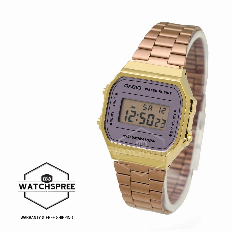 Casio Vintage Style Digital Rose Gold Ion Plated Band Watch A168WECM-5D A168WECM-5