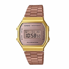 Casio Vintage Style Digital Rose Gold Ion Plated Band Watch A168WECM-5D A168WECM-5