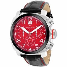 Christian Van Sant Men's Watch - Grand Python Quartz Red Dial Leather Strap | CV3AU9
