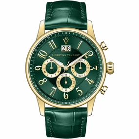 Christian Van Sant Men's Watch - Heritage Chrono Green Dial Leather Strap | CV3943