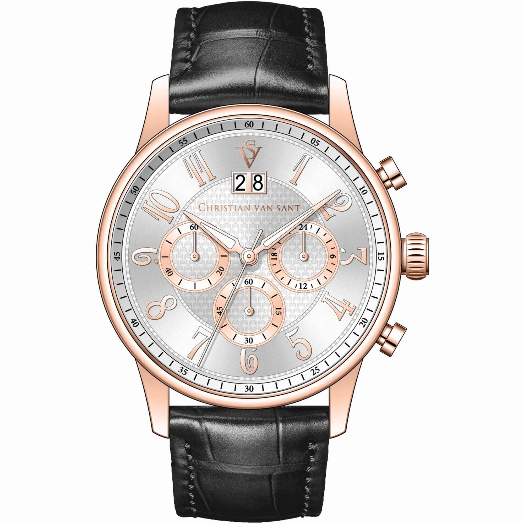 Christian Van Sant Men's Watch - Heritage Quartz Silver Dial Black Strap | CV3946