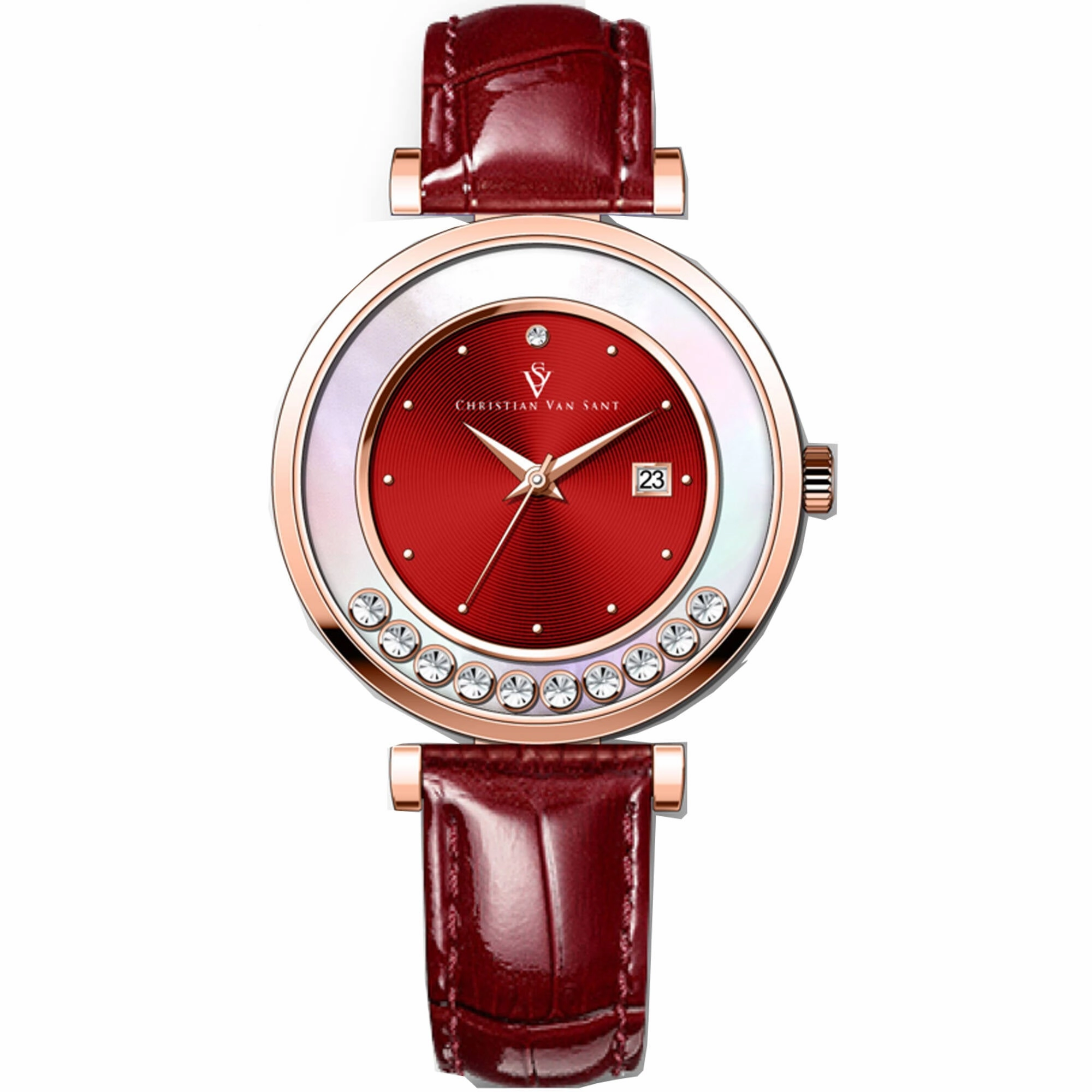 Christian Van Sant Women's Watch - Bria Quartz Red Dial Red Leather Strap | CV3816