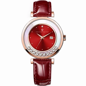 Christian Van Sant Women's Watch - Bria Quartz Red Dial Red Leather Strap | CV3816