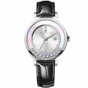 Christian Van Sant Women's Watch - Bria Quartz Silver Dial Leather Strap | CV3810