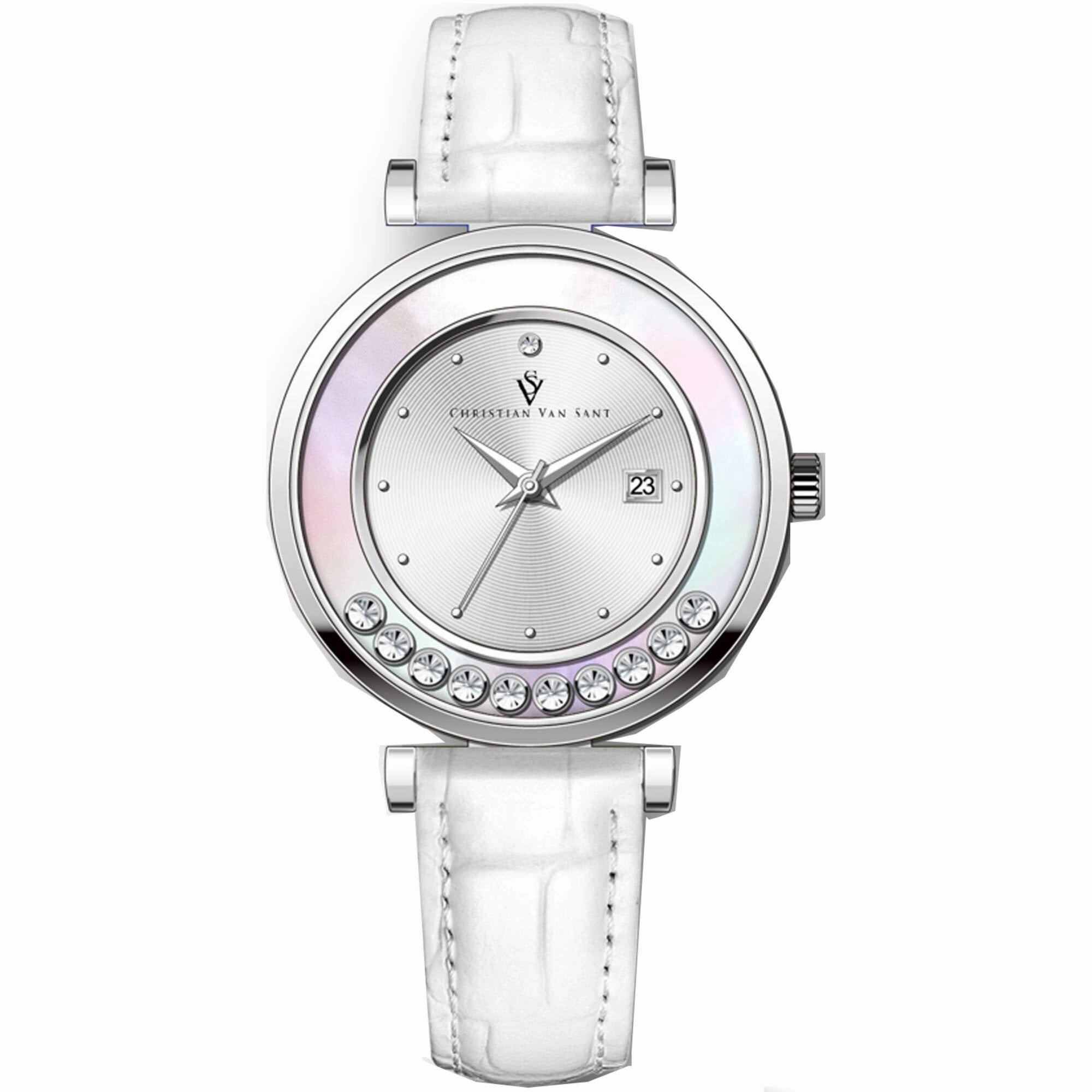 Christian Van Sant Women's Watch - Bria Quartz Silver Dial Leather Strap | CV3811