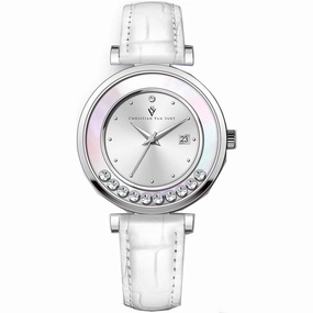 Christian Van Sant Women's Watch - Bria Quartz Silver Dial Leather Strap | CV3811
