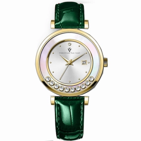 Christian Van Sant Women's Watch - Bria Quartz Silver Dial Leather Strap | CV3814