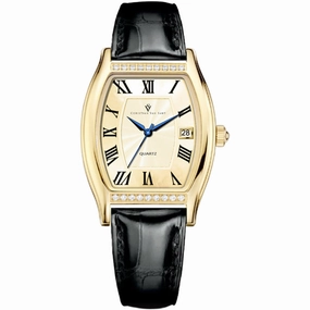 Christian Van Sant Women's Watch - Gemma Quartz Gold Tone Dial Black Strap | CV2446