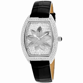 Christian Van Sant Women's Watch - Lotus White Dial Black Leather Strap | CV4850