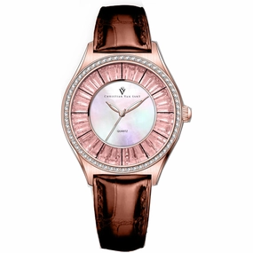 Christian Van Sant Women's Watch - Luna Quartz Mop Dial Brown Leather Strap | CV3206
