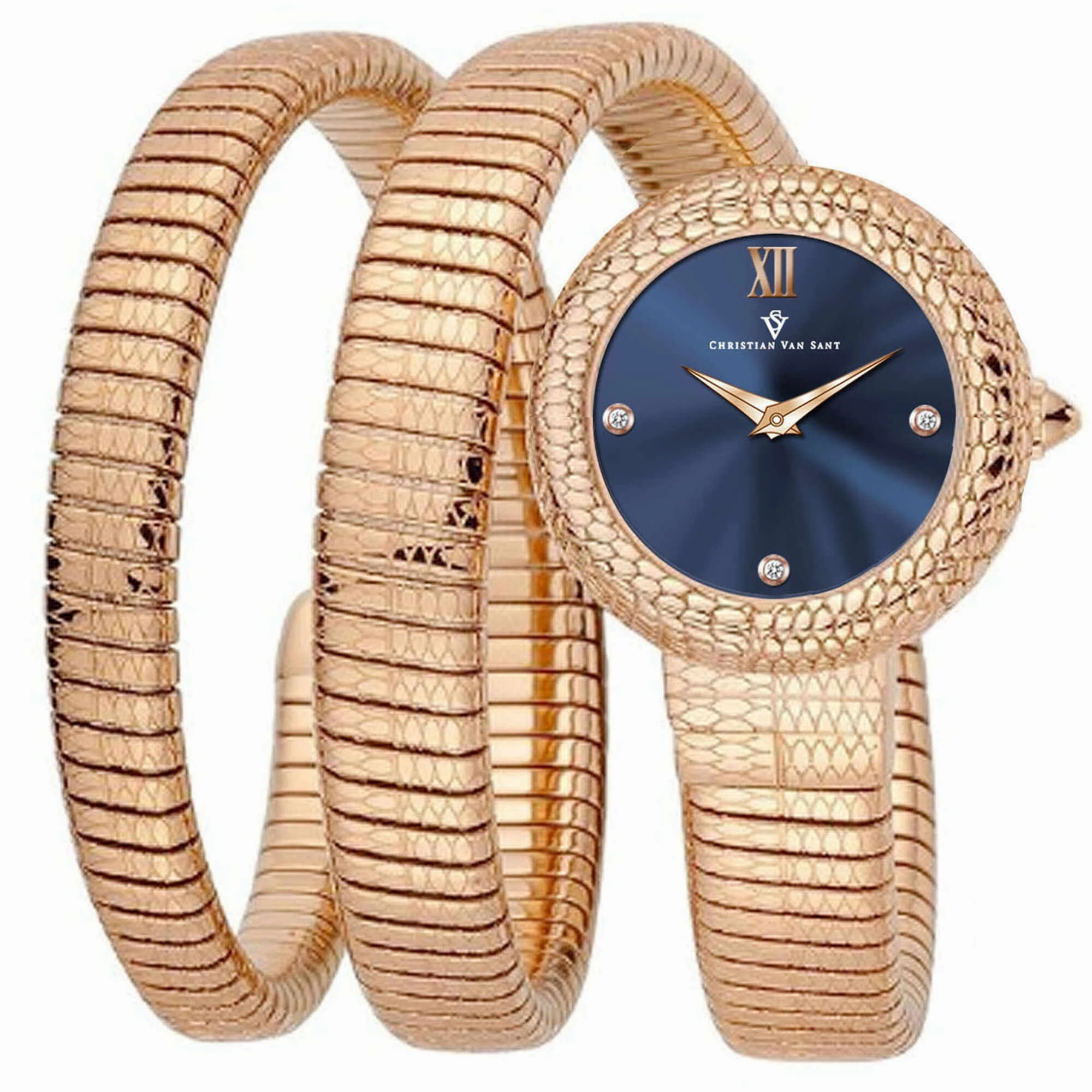Christian Van Sant Women's Watch - Naga Quartz Blue Dial Rose Gold Band | CV0892