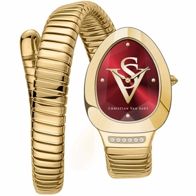 Christian Van Sant Women's Watch - Naga Quartz Red Dial Yellow Gold Band | CV0873