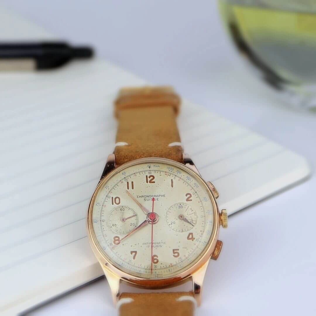 Chronographe Suisse 18k Gold Men's Vintage Watch