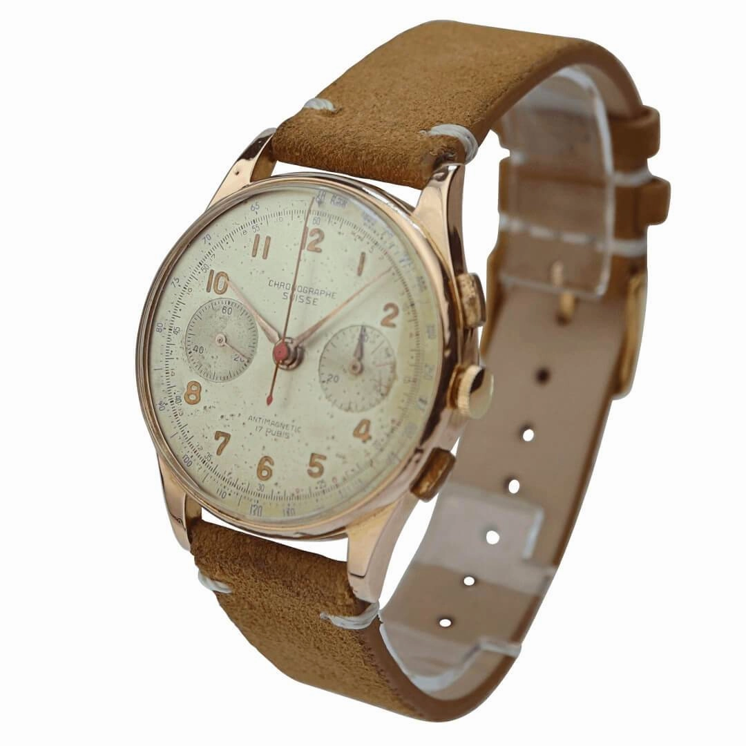 Chronographe Suisse 18k Gold Men's Vintage Watch