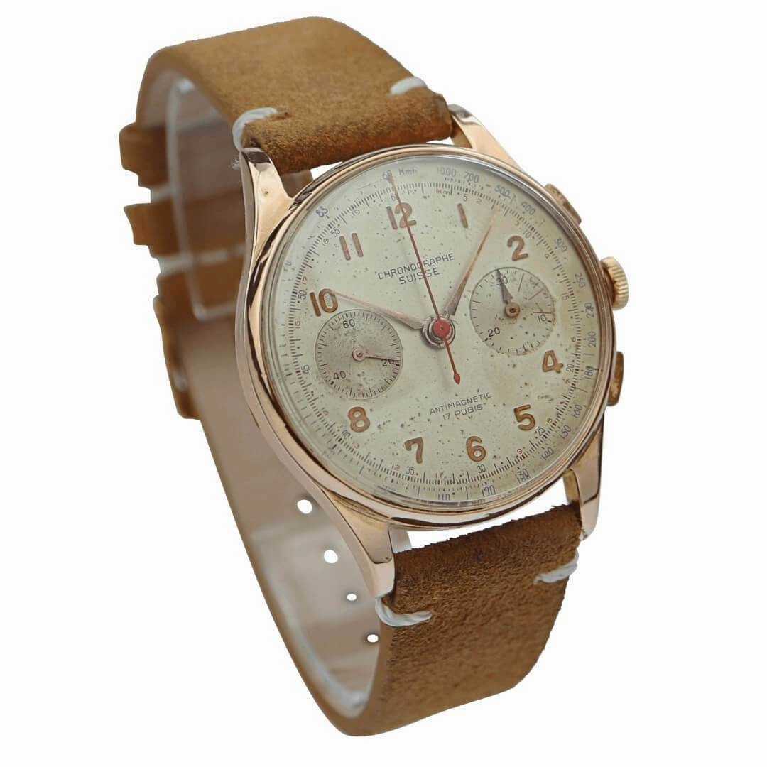 Chronographe Suisse 18k Gold Men's Vintage Watch
