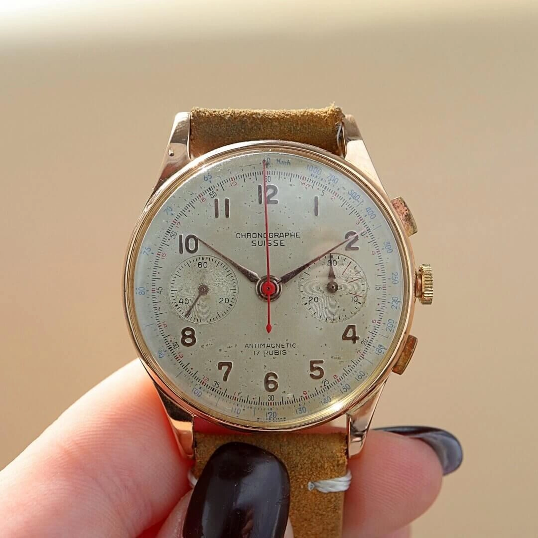 Chronographe Suisse 18k Gold Men's Vintage Watch
