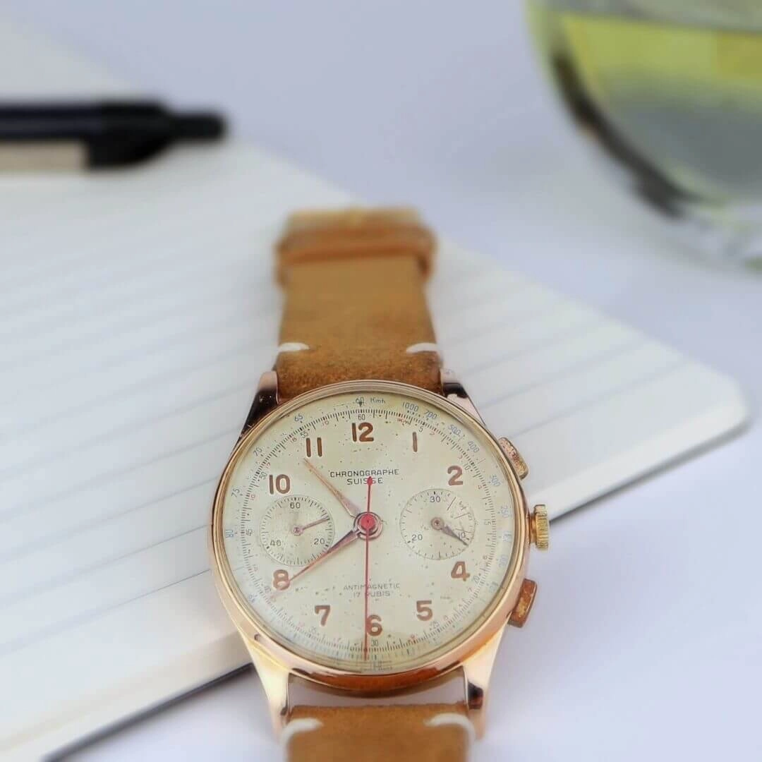 Chronographe Suisse 18k Gold Men's Vintage Watch