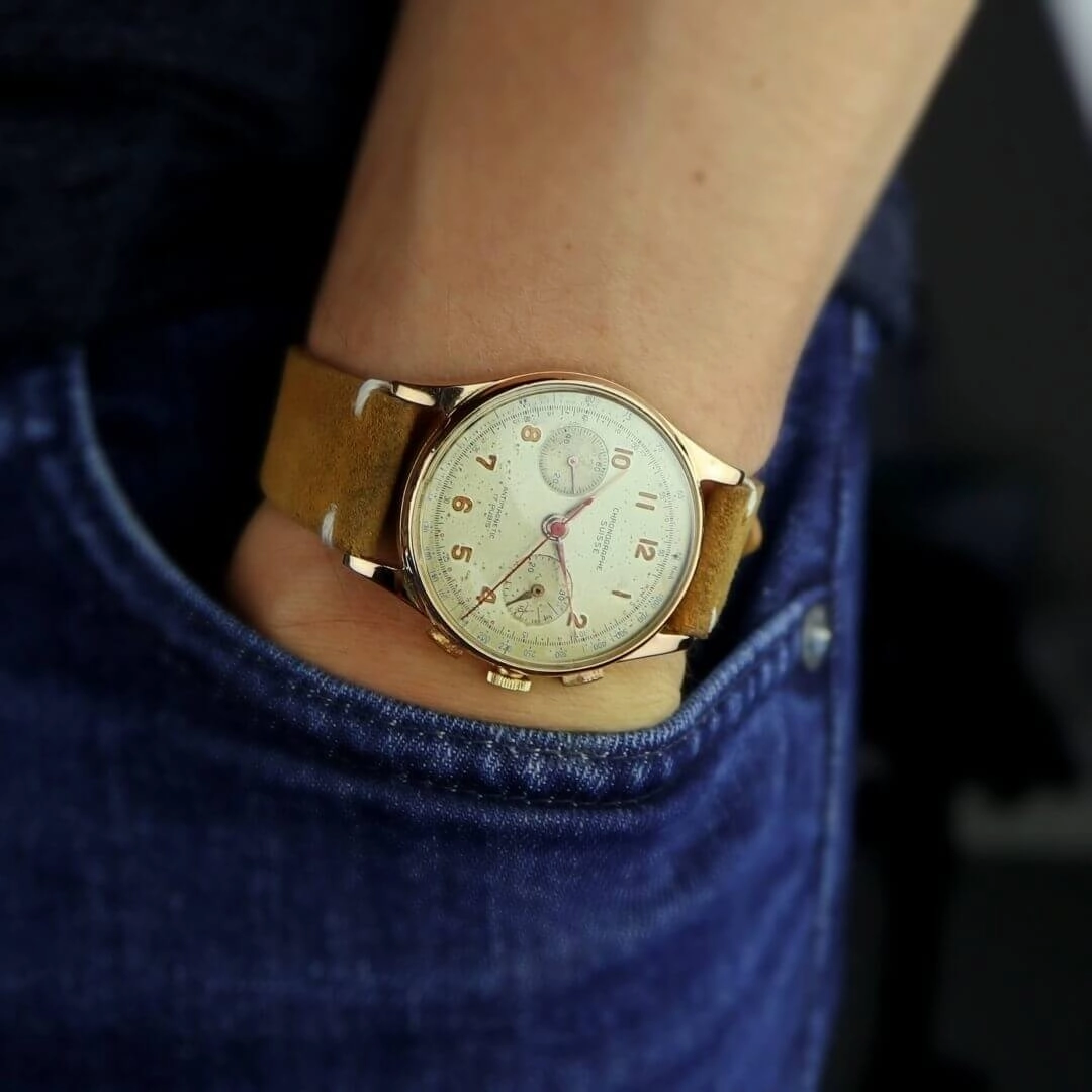Chronographe Suisse 18k Gold Men's Vintage Watch