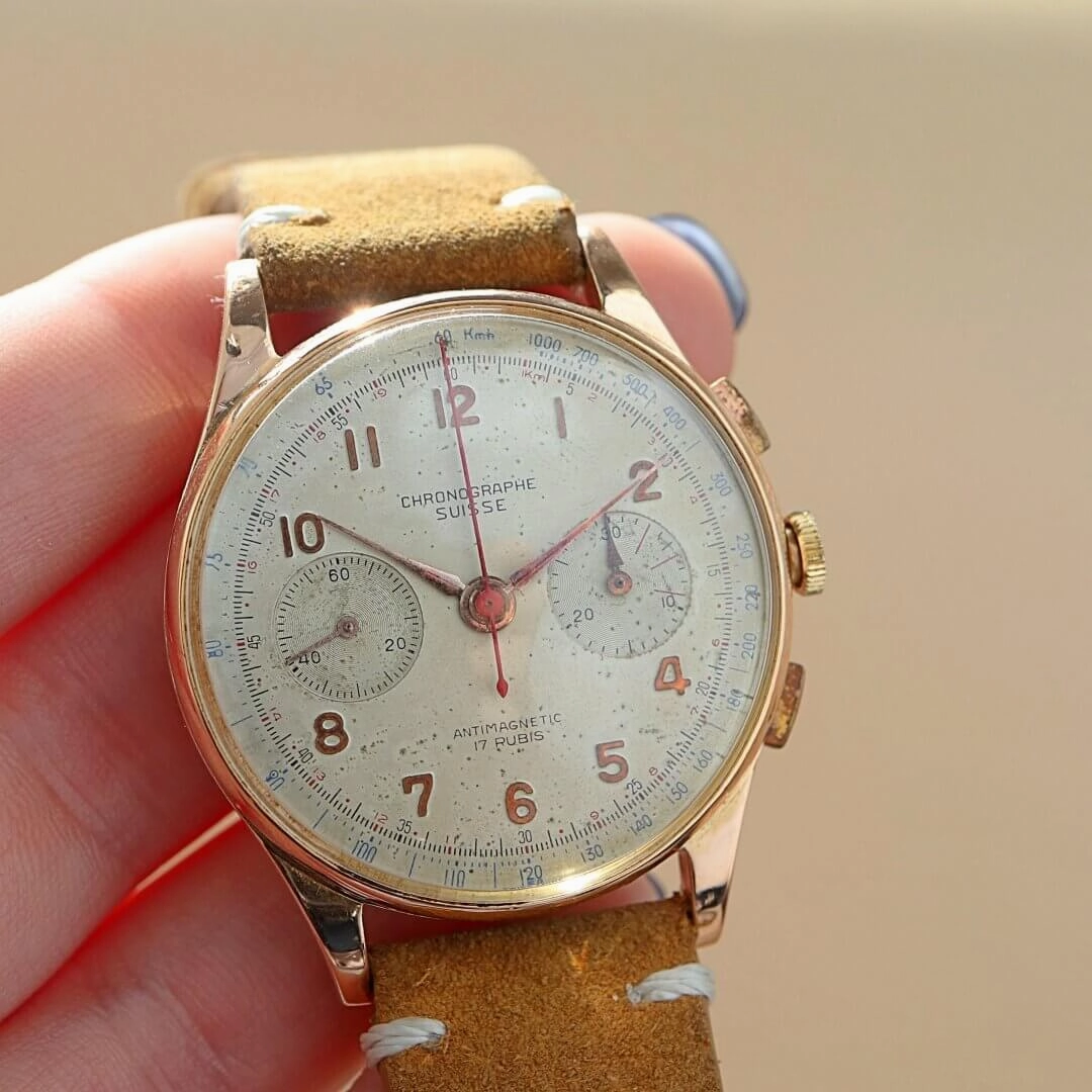 Chronographe Suisse 18k Gold Men's Vintage Watch