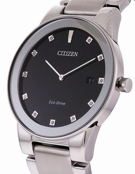 Citizen Eco-Drive Axiom Mens Diamond Watch - Black Dial - Steel Case & Bracelet