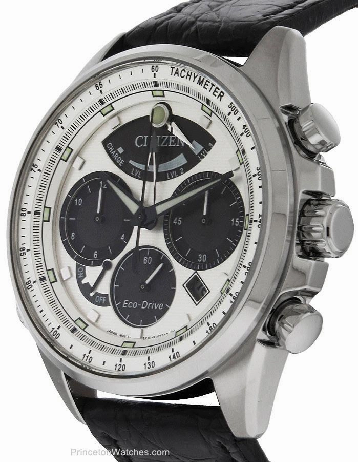 Citizen Eco-Drive Calibre 2100 Mens Chronograph - Black Leather Strap - 100m