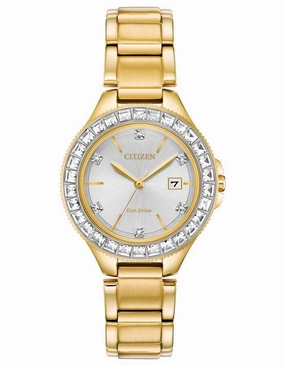 Citizen Ladies Eco-Drive Silhouette Watch - Swarovski Crystals - Gold-Tone -Date