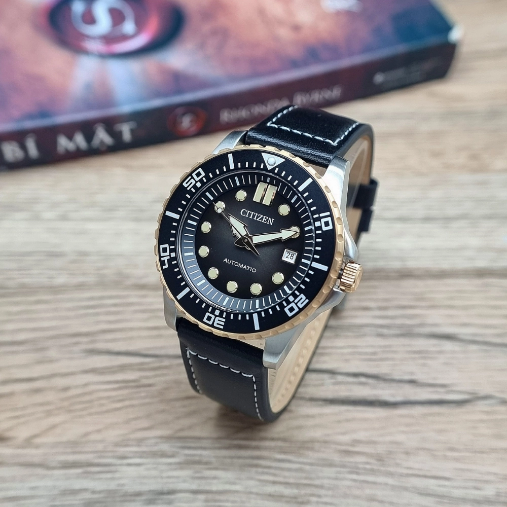 Citizen Mechanical Automatic Black Dial And Leather Strap Men Watch NJ0176-10E