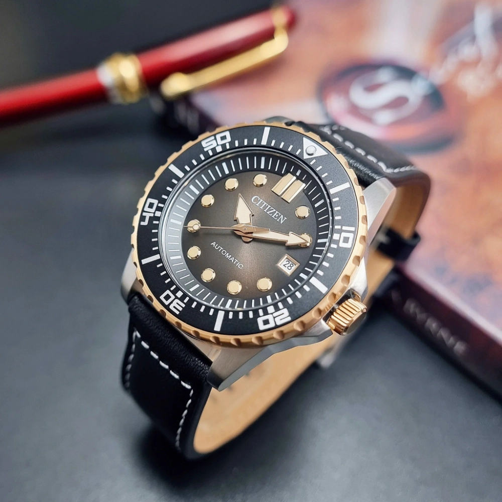 Citizen Mechanical Automatic Black Dial And Leather Strap Men Watch NJ0176-10E