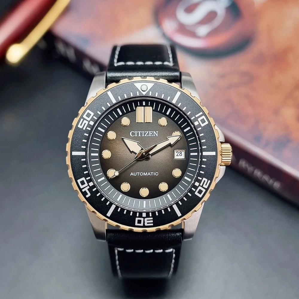 Citizen Mechanical Automatic Black Dial And Leather Strap Men Watch NJ0176-10E