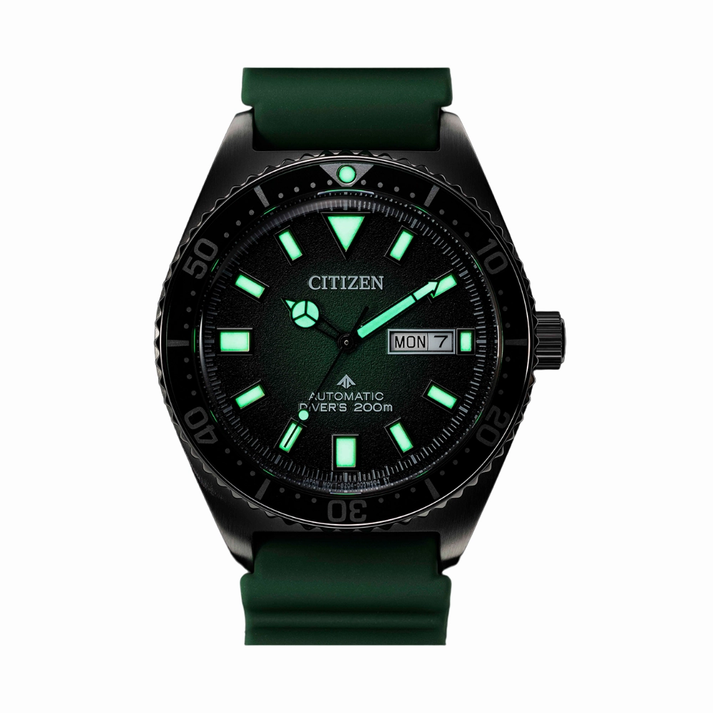 Citizen Mechanical Green Dial Synthetic Rubber Strap Men Watch NY0121-09X