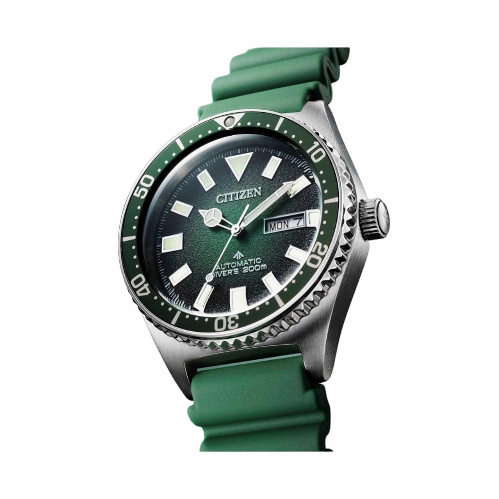 Citizen Mechanical Green Dial Synthetic Rubber Strap Men Watch NY0121-09X