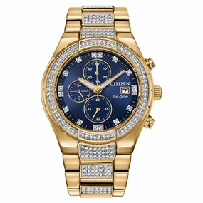 Citizen Men's Chronograph Watch - Crystal Blue Dial Yellow Gold Bracelet | CA0752-58L