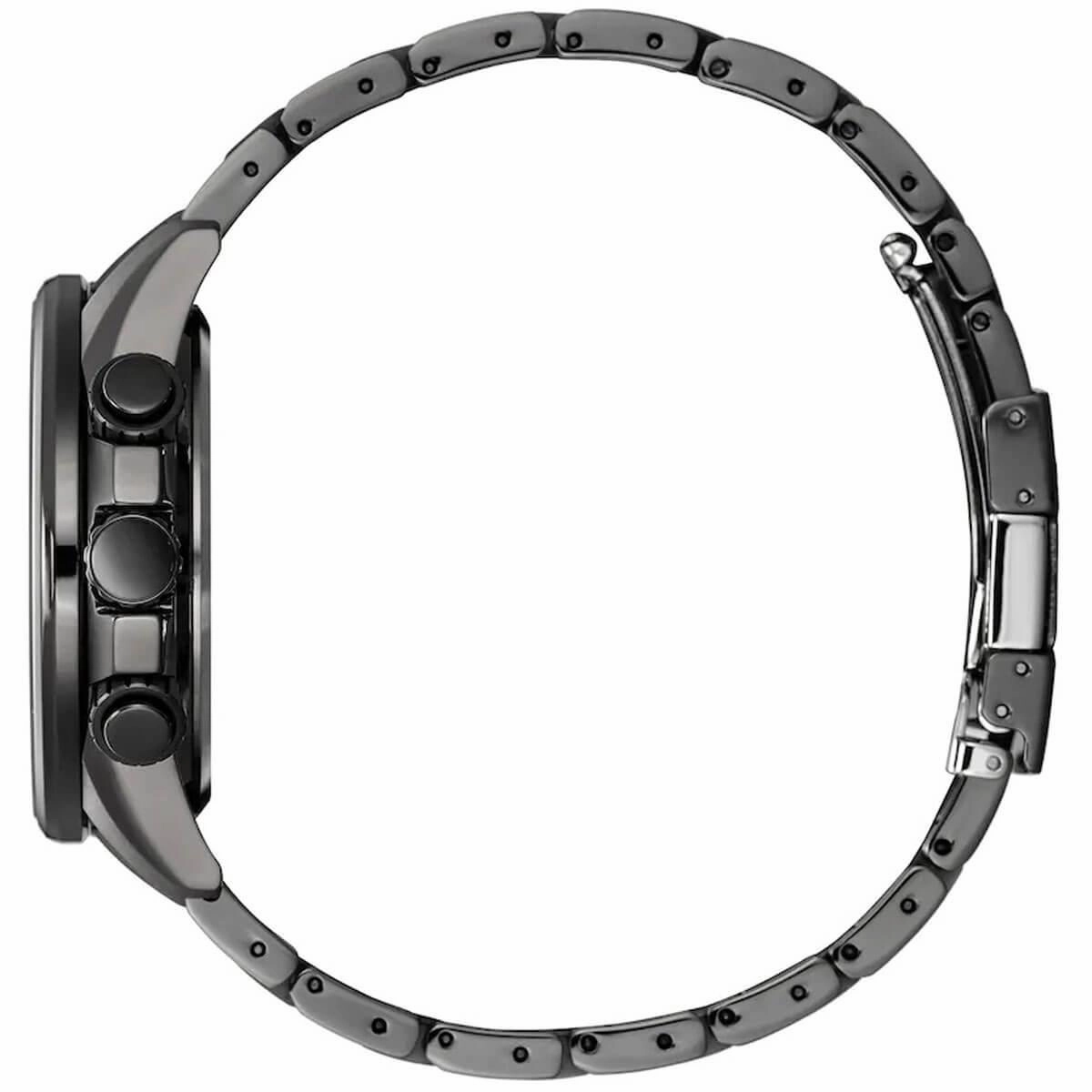 Citizen Men's Chronograph Watch - PCAT Black Dial Grey Bracelet Atomic | CB5887-55H
