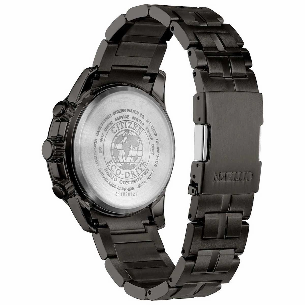 Citizen Men's Chronograph Watch - PCAT Black Dial Grey Bracelet Atomic | CB5887-55H