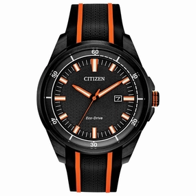 Citizen Men's Eco Drive Watch - Drive Black & Orange Silicone Rubber Strap | AW1608-01E