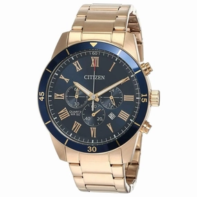 Citizen Men's Quartz Watch - Chronograph Blue Dial Rose Gold Bracelet | AN8169-58L