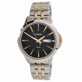 Citizen Men's Quartz Watch - Day-Date Black Dial Two Tone Bracelet | BF2018-52E