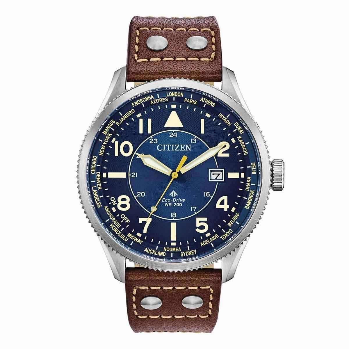 Citizen Men's Strap Watch - Promaster Nighthawk Blue Dial Brown Leather | BX1010-11L