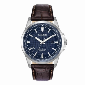 Citizen Men's Strap Watch - World Time Blue Dial Brown Leather | BX1000-06L