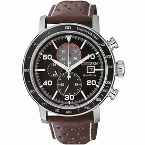 Citizen Men's Watch - Chrono Black Dial Brown Genuine Leather Strap | CA0641-24E